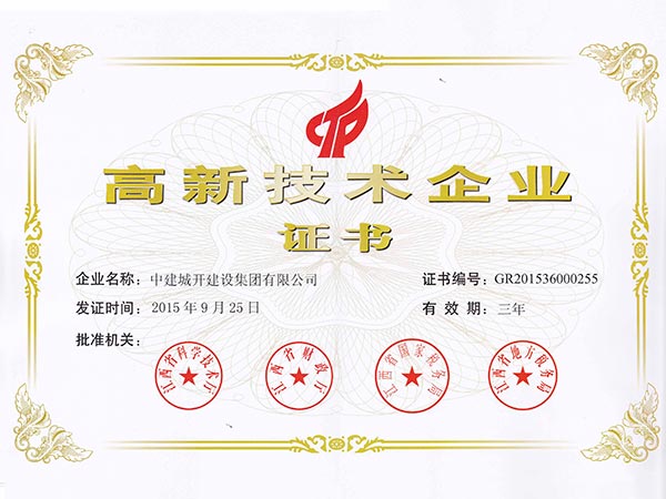 2015年高新技术企业证书